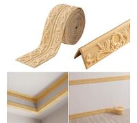 Inscrip Wallpaper Borders Self Adhesive, 10cmx5Mx8mm Skirting Board Trim, Peel and Stick Wall Border Trim, Skirting Board Covers, 3D Anti-Collision Line Border Roll Wall Trim (Gold)