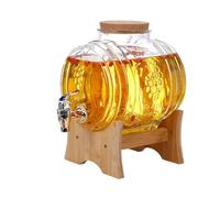 Inscrip Whisky Decanter, 2 in 1 Glass Wine Barrel Beverage Dispenser with Tap, Glass Whiskey Barrel Decanter with Stand, Cold Drinks Dispenser for Bourbon Vodka, Tequila, Whisky, Beer, Rum (5L B)