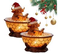 INSDHCCHD Christmas Highland Cow Bubble Bath Reading Lamp,Cute Bathtub Night Lights Decor, 3D Animal Table, for Book Lover Party Gift(2pcs)