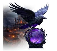 INSDHCCHD “Raven's Moonlight” Gothic LED Lamp,Glowing Orb with Violet Light, for Home Decor,Mysterious Raven Sculpture Halloween Display, Unique Gift for Art Lovers(Style 1)