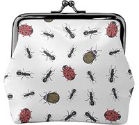Insect Ant Ladybug Women's Leather Coin Purse, Small Change Pouch with Kiss-Lock Clasp Closure Buckle Wallet for Girl Gift
