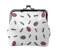 Insect Ant Ladybug Women's Leather Coin Purse, Small Change Pouch with Kiss-Lock Clasp Closure Buckle Wallet for Girl Gift
