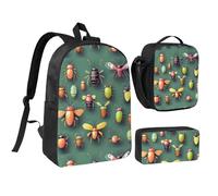 Insect Atlas 17 Inch Backpack Lunch Bag Pencil Case Set, Cute Print, Durable Oxford Cloth.