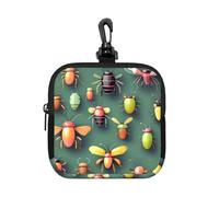 Insect Atlas Small Zip Pouch-Waterproof Neoprene Storage Bag for Earbuds, Keychain Clip Case for Coins Cards USB, Travel Organiser