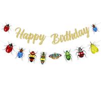 Insect Birthday Party Decorations - Bug Happy Birthday Banner and Bug Garland, Bugs Animal Birthday Party Decorations for Boys Girls, Garden Bugs Birthday Party Supplies
