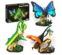 Insect Blocks Building, 3 In 1 Collection Building Toy Set With Blue Butterfly, Mantis, Insect Display Models For Nature Lovers, Home Decorative, Party Favors, Birthday Gift For Adults Kid 6+