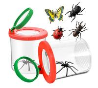 Insect Bug Viewer for Kids, 2 Pcs Portable Plastic Bug Catcher for Kids, Magnifying Insect Catcher Jar, Science Nature Exploration Tool for Kid, Teachers, Enthusiasts(Red)