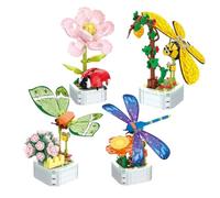 Insect Collection Building Blocks Set, 4 Packs Insect Toy Building Set for Party Favors, 850PCS ladybird Butterfly Dragonfly Bee Potted Flowers Display Model, Mini Insect Animals Toys