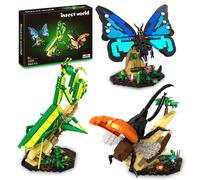 Insect Collection Building Toy Set with Life-Size Blue Butterfly Mantis and Beetle Display Models Fun Gift for Nature Lovers Bug Building Off