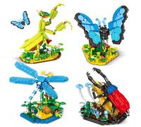 Insect Collection Building Toy Set with Life-Size Blue Morpho Butterfly, Hercules Beetle, Dragonfly and Chinese Mantis Great Home and Office Desk Decor, Fun Gift for Nature Lovers, for Adult Kid 6+