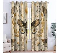 Insect Curtains Eyelet Soft Thermal Insulated Microfiber Blackout Curtains Moonlight Celestial Bodies Moths Print Ring Top Drapes for Boys Girls Bedroom Living Room 43 x 84 Inch Drop 2 Panels