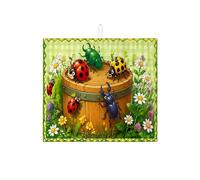 Insect Dish Drying Mats for Kitchen Counter, Ladybug Beetle Absorbent Dish Drainer Rack Mat, Spring Garden Microfiber Drying Pad for Kitchen Counter 16x18 Inch