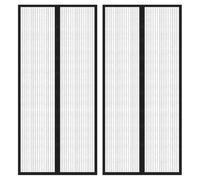 Insect Door Curtain Magnetic Black Polyester 210 x 90 cm 2pcs Self-Closing Hooks