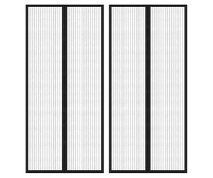 Insect Door Curtain Magnetic Black Polyester 210 x 90 cm 2pcs Self-Closing Hooks