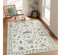 Insect Print Rug 100x120cm, Beige Spring Summer Farmhouse Butterfly Washable Large Area Rugs, Ultra-Thin Soft Non-Slip Low Pile Carpet for Bedroom Living Room Bedside Dining Room Office Kids Room