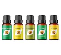 Insect Repellent Essential Oil Set | Peppermint, Citronella, Lemongrass, Tea Tree, Lemon 5 x 10ml | for Diffusers for Home, Aromatherapy, Gift for Him/Her, Candle Making, Soaps, Wax Melts, Sprays