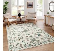Insect Rug Living Room 200x230cm, Beige Vintage Spring Summer Farmhouse Butterfly Print Washable Area Rugs, Extra Large Soft Non-Slip Ultra-Thin Low Pile Carpet for Bedroom Dining Kids Room Office