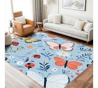 Insect Rugs Living Room, Extra Large Rug, Low Pile Rug Non Slip, Washable, Area Rugs for Living Room, Ladybug Butterfly Leaf Flower Home Decor Floor Carpets, 240 x 340 cm