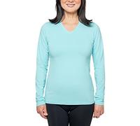 Insect Shield Women's UPF Dri-Balance Long Sleeve V-Neck T-Shirt, Aqua, Medium