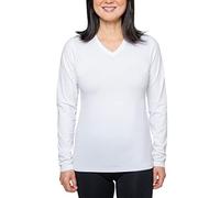 Insect Shield Women's UPF Dri-Balance Long Sleeve V-Neck T-Shirt, White, X-Large