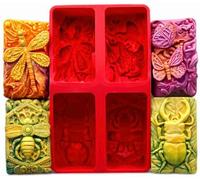 INSECT SILICONE MOLD SET of 4 DESIGNS: HONEY BEE, BEETLE, DRAGONFLY, BUTTERFLY for SOAP MAKING, CANDLE, RESIN and OTHER CRAFTS