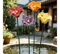 Insect Trough Ceramic Flower Bee Drinker Bird Bath with 4 Colourful Flowers - Handmade Garden Decoration Plug for Filling with Water - Bees and Insects Water Drinking Trough in the Garden 01