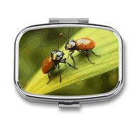 Insects Love Pill Box 2 Compartment, Portable Pill Case with Mirror for Pocket Purse Travel, Mini Metal Medicine Organizer for Vitamins Fish Oil