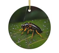 Insects on Leaves A 2.9-inch Ceramic Christmas Ornament with a Printed Pattern Perfect for windowsills porches and Living Rooms