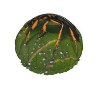 Insects on leaves Double layer women's shower cap, reusable, large size design suitable for all hair lengths, suitable for girls, spa and home salon use.