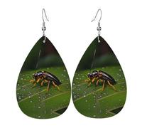 Insects on leaves Leather earrings, teardrop-shaped pendant jewelry, versatile and stylish women's accessories.