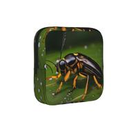 Insects on Leaves Period Proof Storage Bag-Feminine Hygiene Travel Case for Sanitary Pads, Discreet Mensural Pouch for Purse Office