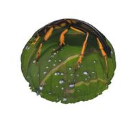 Insects on leaves Printed shower cap, reusable, double-layered design, suitable for women to wrap their hair, wash their face, and apply face masks.