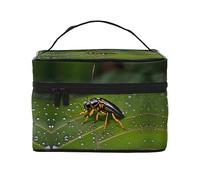 Insects on leaves Women's travel cosmetic bag, (9x6.5x6.2 inches) portable large capacity cosmetic bag, large cosmetic bag storage bag for girls, Black, One Size, Black, One Size