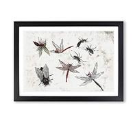 Insects Vol.2 by Katsushika Hokusai Framed Print | A2 Black Framed Wall Art | Ready to Hang | Asian Nature Picture | Living Room Bedroom Lounge Office