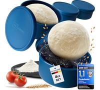 Inselkrone Pizza Ball Box with Lid, Set of 4 - Flexible Silicone Dough Box - Up to 350 g Pizza Dough Box with Lid - Breathable Pizza Bale Box, Pizza Box, Fermentation Box - Blue - Diameter 14 cm