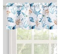 Inselnwald Coastal Blue Valance for Windows, Sea Ocean Creature Nautical Window Treatment Short Curtains for Kitchen Bathroom Cafe Rod Pocket, 52 x 14 Inches, Blue