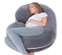INSEN Pregnancy Pillow for Sleeping, Maternity Pillow with Jersey Cotton Cover,C Shaped Body Pillow for Pregnant (Gray)