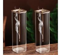 Insence-Stick Holder [Anti-Ash Flying], Modern Incense Burner Holder with Removable Glass Ash Catcher, for Home Decor Yoga Meditation (2 Pack Champagne Gold)