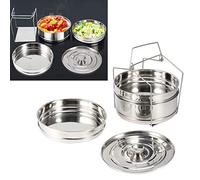Steamer Insert Pans, 3 Tier Stackable Silver Stainless Steel Food Steamer, 18.5x7.5in Steamer Pot Cooker, Pressure Cooker Accessories for Steaming Rice Vegetables Meat Fish or Soup