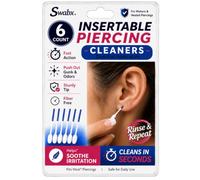 Insertable Piercing Cleaners Sturdy Tips Push Out Gunk, Odors; Cleans in Seconds Multiple Piercings. Soothe Irritation One Swipe Right Through Easy Use for Maintaining Piercings By SWABX - 6 Count