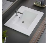 Inset Bathroom Basin Ceramic Sink Bowl Cloakroom Basins, Single Tap Hole Overflow Countertop Basin, Cabinet Mounted Bathroom Sinks Basin Modern Vessel Sink Wash Bowl 600mm