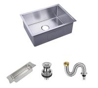 Inset/Undermount Stainless Steel Kitchen Sink Deep Square Single Bowl with Strainer Drain, Silver 52x42cm