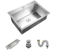 Inset/Undermount Stainless Steel Kitchen Sink Deep Square Single Bowl with Strainer Drain, Silver 55x45cm