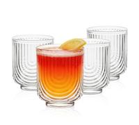 INSETLAN 12oz Vintage Glassware Arch Design Glass cups Set of 4, Fashioned Ripple Glassware Highball Glass, Classic Transparent Cocktail Glasses, for Bar Beverages Ice Coffee Juice Water (4pcs-S)