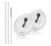 INSETLAN 2 Pack 20oz Replacement Lids for Glass Tumbler and Glass straws, Reusable Tumbler Cover Sets with 2 Straws and 1 Cleaning Brush