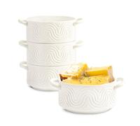 INSETLAN 20oz French Onion Soup Bowls with Handles, Set of 4 Ceramic Soup Crocks, Arch Design Ceramic Soup Bowls for Cheese,Chili, Beef Stew, Cereal, Pot Pies, Microwave & Oven Safe