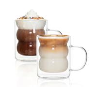 INSETLAN 330ml Double Walled Glass Coffee Mugs, 2 Pack Cappuccino Latte Macchiato Glasses Cups with Handle, Heat Resistant Glasses Mugs for Cappuccino, Macchiato, Latte, Tea