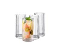 INSETLAN 370ml Drinking Glasses Set of 4,Vintage Ribbed Cup Glassware,Origami Style Transparent Cocktail Glasses Set, Bar Beverages Iced Coffee Cup Juice Ripple (L-370ML)