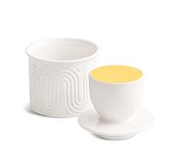 INSETLAN Ceramic Butter Dish with Lid, Arch Pattern French Butter Crock, Butter Keeper for Fresh and Spreadable, Butter Container with a Water Seal, Dishwasher Safe - White
