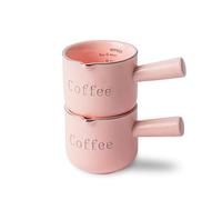 INSETLAN Pink Ceramic Espresso Measuring Cups, Set of 2, 90 ml Espresso Cups with Handle, Durable Heat Resistant Ceramic, Double Thousand Espresso Measuring Cups for Coffee, Milk, Juice, Liquid